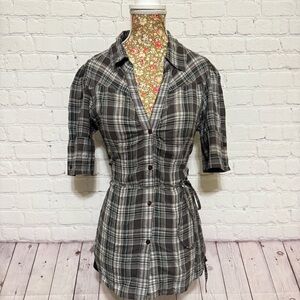 Y2K Plaid Button-Down Shirt
